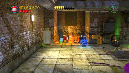 After animation move right and use Robin to clean chemicals on the floor (near the left wall you can build device to fill a little pool with water) - Chemical Crisis | Walkthrough - Walkthrough - LEGO Batman 2: DC Super Heroes Game Guide & Walkthrough