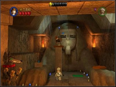 Go upstairs and step on the brown lift on the left side - Chapter 4 - The Well of Souls - part 1 - Riders of the Lost Ark - LEGO Indiana Jones: The Original Adventures - Game Guide and Walkthrough