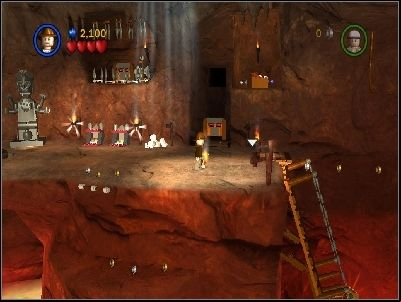 Go to the left and jump above using whip - Chapter 3 - The Temple of Kali - The Temple of Doom - LEGO Indiana Jones: The Original Adventures - Game Guide and Walkthrough