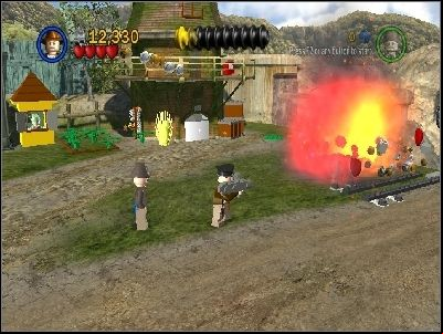 Go to the right and shoot at the antennas with the rocket launcher - Chapter 3 - Motorcycle Escape - The Last Crusade - LEGO Indiana Jones: The Original Adventures - Game Guide and Walkthrough