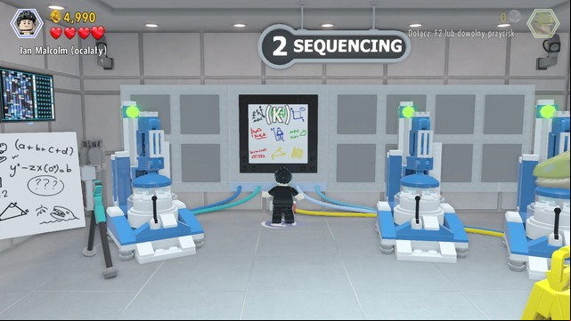 After walking inside, switch to Malcolm and solve the riddle shown on the picture - Main Street Showdown | Jurassic World - secrets - Jurassic World - secrets (missions) - LEGO Jurassic World Game Guide & Walkthrough