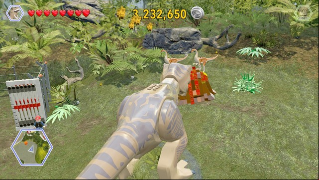 Still as tyrannosaurus, destroy the objects shown on the picture in order to chase gallimimus to the cage - Gallimimus Territory | Jurassic Park - secrets in free roam - Jurassic Park - secrets in free roam - LEGO Jurassic World Game Guide & Walkthrough