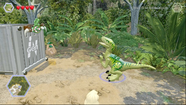 As raptor, walk to the left container and hang on the rod - Raptor Territory | Jurassic Park - secrets in free roam - Jurassic Park - secrets in free roam - LEGO Jurassic World Game Guide & Walkthrough