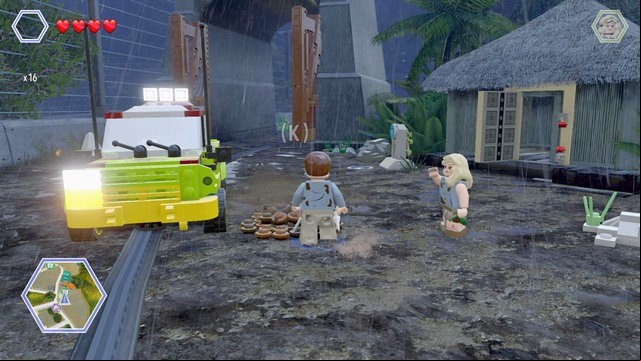 As Grant, walk to the pile of ground and dig up part of the car from it - Tyrannosaurus Enclosure | Jurassic Park - secrets in free roam - Jurassic Park - secrets in free roam - LEGO Jurassic World Game Guide & Walkthrough