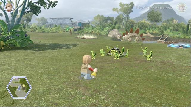 As Eric, walk to the compsognathuses and throw the tyrannosaurus smell at them - Gyrosphere Valley | Jurassic World - secrets in free roam - Jurassic World - secrets in free roam - LEGO Jurassic World Game Guide & Walkthrough