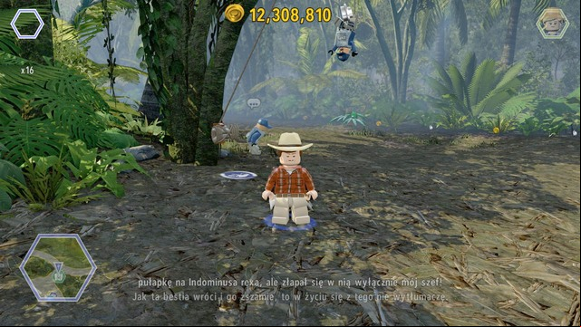 As Grant, approach the rope hanged on the tree and cut it in order to save the worker in peril - Indominus Territory | Jurassic World - secrets in free roam - Jurassic World - secrets in free roam - LEGO Jurassic World Game Guide & Walkthrough