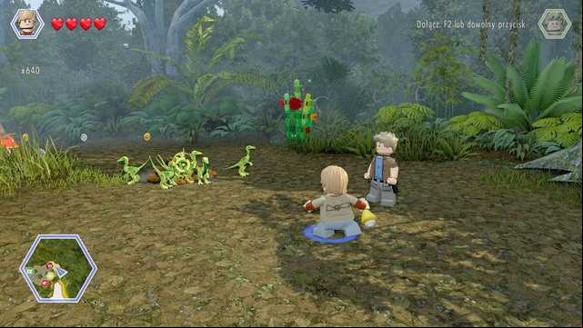 As Eric, walk to the place shown on the picture and throw the tyrannosaurus smell at the compsognathuses - Ankylosaurus Territory | Jurassic Park III - secrets in free roam - Jurassic Park III - secrets in free roam - LEGO Jurassic World Game Guide & Walkthrough