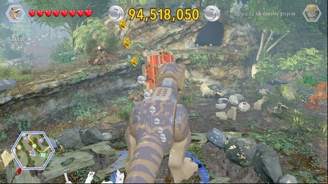As tyrannosaurus, walk to the fire brick and destroy it with a roar - Spinosaurus Territory | Jurassic Park III - secrets in free roam - Jurassic Park III - secrets in free roam - LEGO Jurassic World Game Guide & Walkthrough