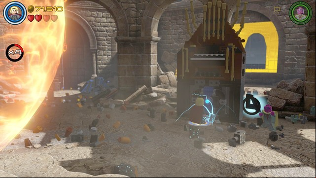 During the battle you must repeat the previous steps with reflecting bullets and eliminating Ultrons backup until you see another element drop to the ground - Ultron Undone - Walkthrough - LEGO Marvels Avengers - Game Guide and Walkthrough
