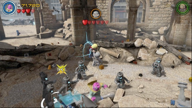 When Ultron will imprison Thor in a one on one duel you must switch character to Vision and give him his hammer - Ultron Undone - Walkthrough - LEGO Marvels Avengers - Game Guide and Walkthrough