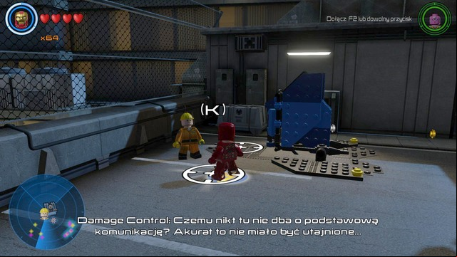 Walk towards the left side of the facility where you will find Damage Control - Side missions - S.H.I.E.L.D. Base - secrets - LEGO Marvels Avengers - Game Guide and Walkthrough