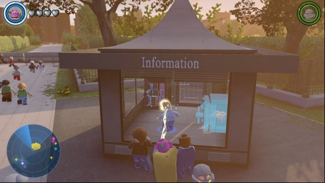 On the right side of the mausoleum you will find a small booth with a civilian inside - Golden bricks - Washington - secrets - LEGO Marvels Avengers - Game Guide and Walkthrough