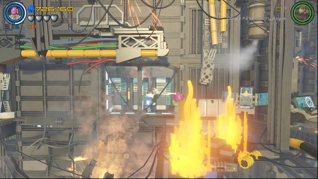 Switch character to Scarlet Witch or Vision once you reach the fire that is blocking the elevator - Minikits - Helicarrier Havoc - secrets - LEGO Marvels Avengers - Game Guide and Walkthrough