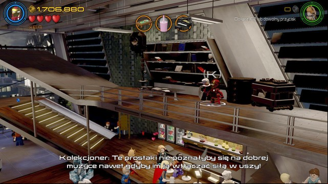 In order to obtain the red brick you must speak with the Collector who is standing on the first floor during the Stark party - Stan Lee / Red brick - No Strings On Me - secrets - LEGO Marvels Avengers - Game Guide and Walkthrough