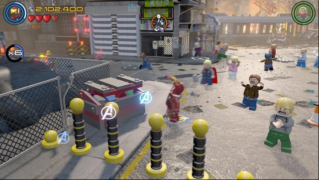 Walk as Iron Man towards the container shown on the picture and search the area - Characters - Korea Prospects - secrets - LEGO Marvels Avengers - Game Guide and Walkthrough
