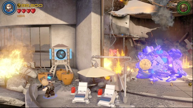 Switch your character to Hawkeye and walk towards the left side where you will find glass cover - Minikits - Ready, A.I.M., Fire - secrets - LEGO Marvels Avengers - Game Guide and Walkthrough