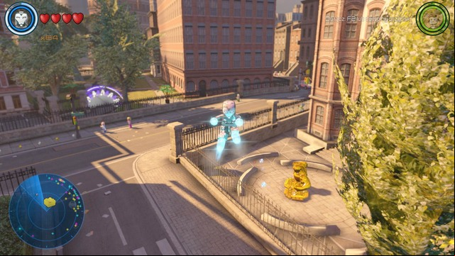 In the place shown on the picture, there is an area behind Hulks statue which you must scan as Iron Man - Golden bricks - Southern Manhattan - secrets - LEGO Marvels Avengers - Game Guide and Walkthrough