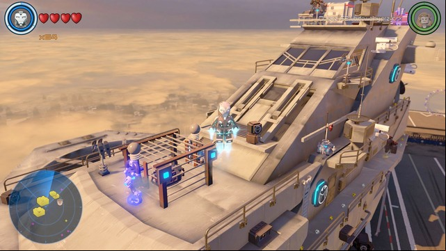 Land on the top and as Iron Man repair the broken generator on the left side - Golden bricks - S.H.I.E.L.D. Helicarrier - secrets - LEGO Marvels Avengers - Game Guide and Walkthrough