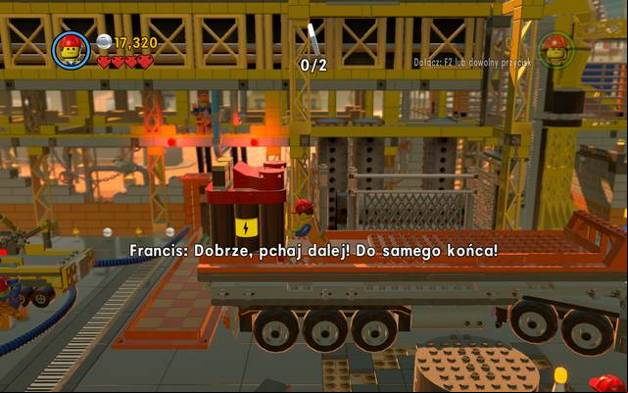 Jump onto the trailer and give the generator a push - Bricksburg - The story mode - The LEGO Movie Videogame - Game Guide and Walkthrough
