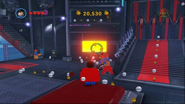 The bricks hidden behind the gold wall - The Octan Tower - Side Missions - Red Bricks - The LEGO Movie Videogame - Game Guide and Walkthrough
