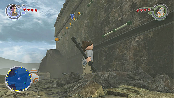 This brick is hovering over the rocks by the external wall of the castle - Takodana collectibles & minor missions map - Maps - LEGO Star Wars: The Force Awakens Game Guide