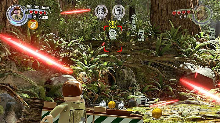 Attack the stormtroopers from behind the cover. - Prologue - The Battle of Endor | Walkthrough - Story Mode - LEGO Star Wars: The Force Awakens Game Guide