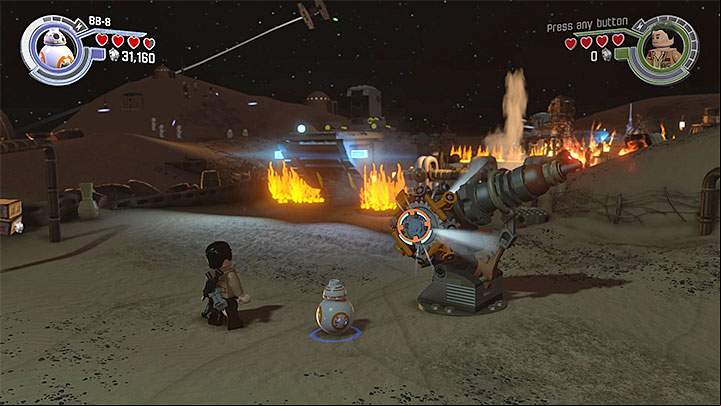 BB-8 must activate the cannon. - Chapter 1 - Assault on Jakku | Walkthrough - Story Mode - LEGO Star Wars: The Force Awakens Game Guide