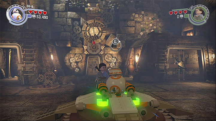 Finish building the mechanism by using the gears and then use BB-8 - Chapter 5 - Mazs Castle | Walkthrough - Story Mode - LEGO Star Wars: The Force Awakens Game Guide