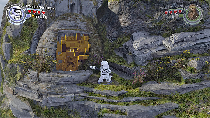 Special requirements: a character that can destroy golden objects (e - Epilogue - Lukes Island | Minikits and red bricks - Minikits and red LEGO bricks - LEGO Star Wars: The Force Awakens Game Guide