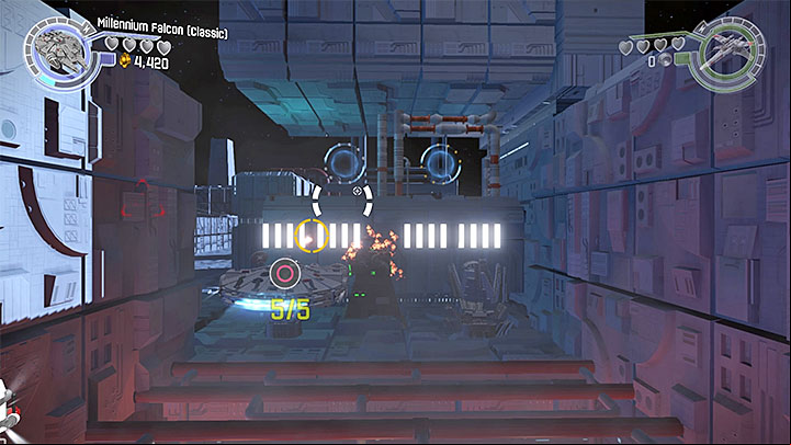 You must destroy five turrets during the flight towards the Death Star core. - Prologue - The Battle of Endor | Minikits and red bricks - Minikits and red LEGO bricks - LEGO Star Wars: The Force Awakens Game Guide