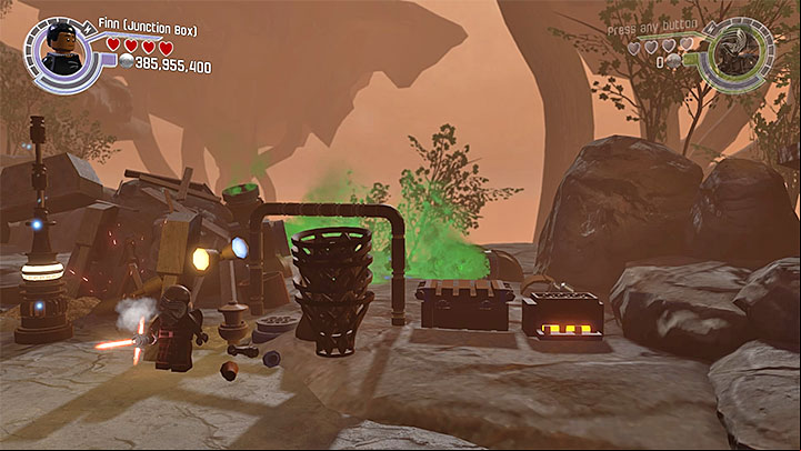 You can walk through the poisoned area for example as Finn - Ottegan Assault | Minikits and red bricks - Minikits and red LEGO bricks - LEGO Star Wars: The Force Awakens Game Guide