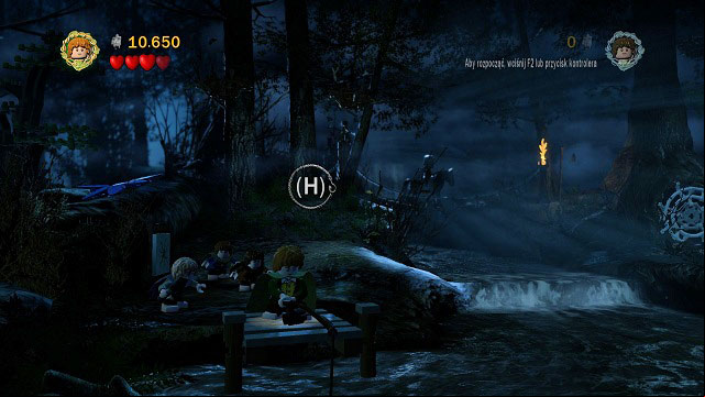 Eventually you will reach a stream where you will find a bridge from which Merry can fish - The Black Rider - Walkthrough - Act I - LEGO The Lord of the Rings - Game Guide and Walkthrough