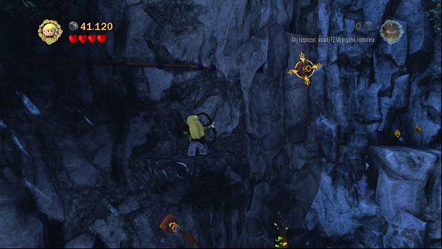 After using the rails you will have to once again use the bow to shoot at the holes in the wall and jump to the other side afterwards - The of Caradhras - Walkthrough - Act I - LEGO The Lord of the Rings - Game Guide and Walkthrough
