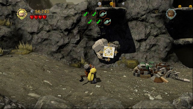 Keep moving to the right and you should find a cracked LEGO brick on the wall - Taming Gollum - Collectibles - LEGO The Lord of the Rings - Game Guide and Walkthrough