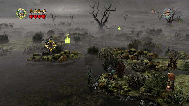 Now you need to catch a fish and throw it at the sign in the north-west - The Dead Marshes - Collectibles - LEGO The Lord of the Rings - Game Guide and Walkthrough