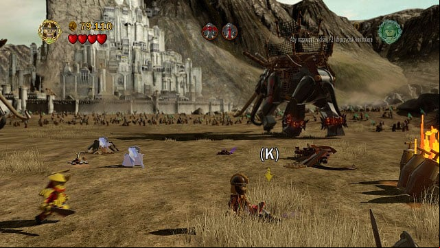During the fight with the Mumakil; on the ground you will find two points with a purple glimmer - Battle of Pelennor Fields - Collectibles - LEGO The Lord of the Rings - Game Guide and Walkthrough