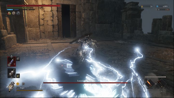 If the leap ends with an impact, and the sword is electrified, expect that there will be a wide lightning attack fired after the boss strikes the ground - Lies of P: How to defeat Laxasia The Complete boss? - Main - Lies of P Guide