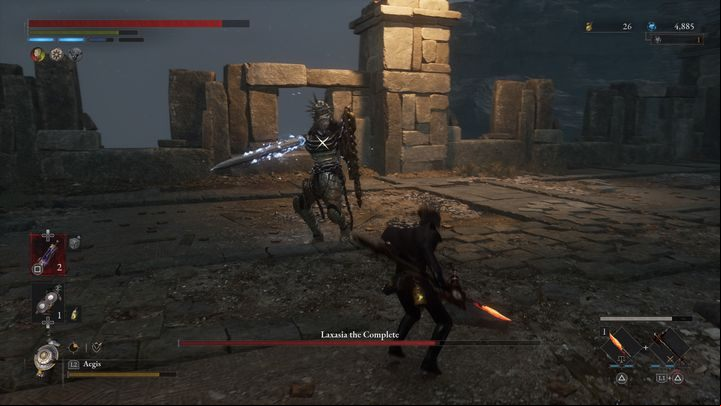 The boss can also perform a backstep and after a short moment, quickly lunge at you while performing a sword thrust - Lies of P: How to defeat Laxasia The Complete boss? - Main - Lies of P Guide