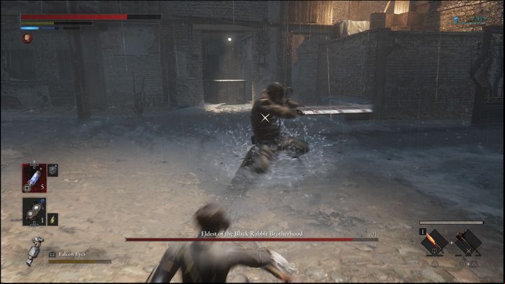 He can jump high into the air and then hit the ground with a linear attack - Lies of P: How to defeat the Eldest of the Black Rabbit Brotherhood boss? - Main - Lies of P Guide
