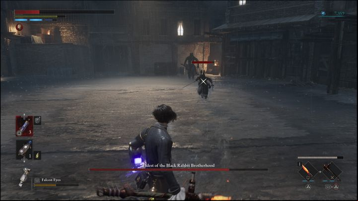 When the boss's health drops below 75%, the youngest member of the brotherhood will appear - this enemy fights with two swords - Lies of P: How to defeat the Eldest of the Black Rabbit Brotherhood boss? - Main - Lies of P Guide
