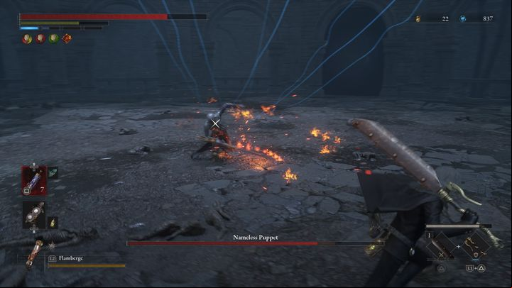 When the boss jumps into the air and then lands, he will perform three quick slashes, so be prepared to block them - Lies of P: How to defeat Nameless Puppet boss? - Sidebars - Lies of P Guide