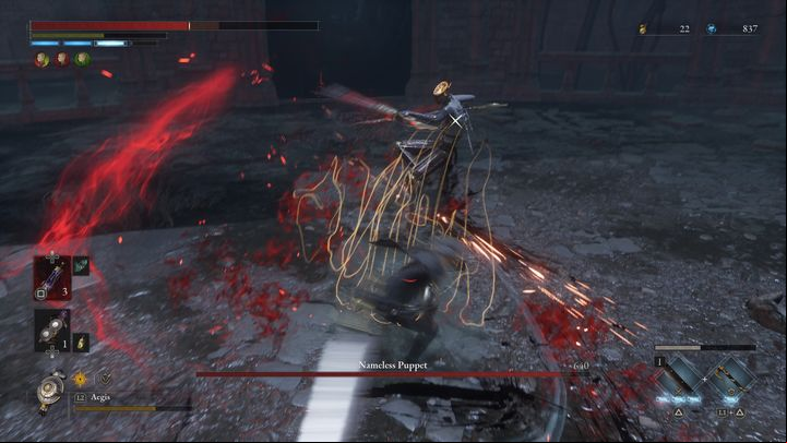 When Nameless Puppet's weapons start to glow red and the boss himself slightly crouches, he is most likely attempting to perform a quick horizontal slash - Lies of P: How to defeat Nameless Puppet boss? - Sidebars - Lies of P Guide