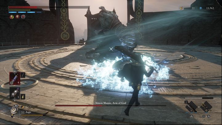 Simon Manus often raises his weapon up and then shoves it into the ground - Lies of P: How to defeat Simon Manus, Arm of God/Awakened God boss? - Main - Lies of P Guide