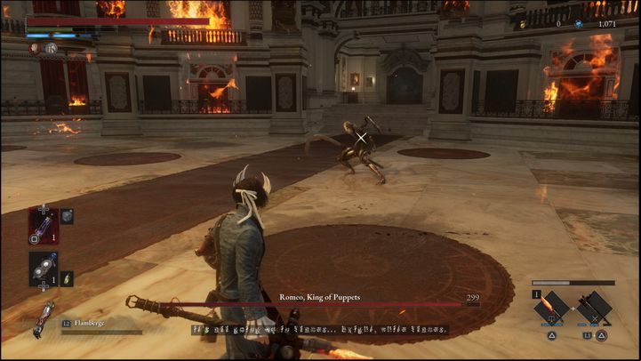 Before starting the fight, spend a few seconds to repair your weapon by slowly moving away from the boss - Lies of P: How to defeat the Puppet King / Romeo, the Puppet King boss? - Main - Lies of P Guide