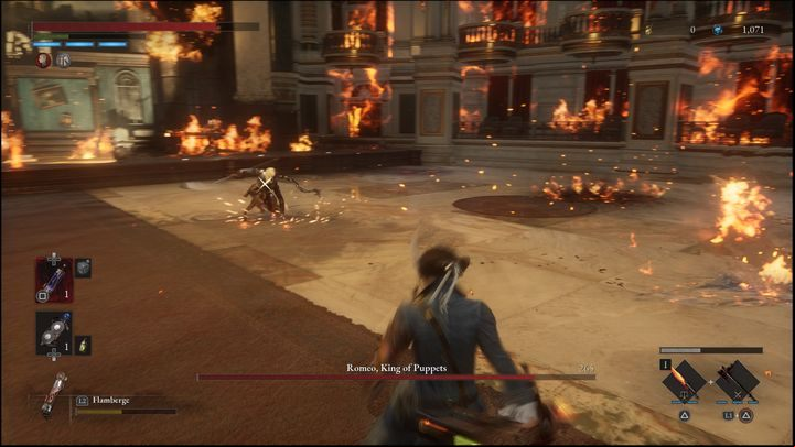 When the boss's eye starts to glow red, immediately dodge to the side - Lies of P: How to defeat the Puppet King / Romeo, the Puppet King boss? - Main - Lies of P Guide