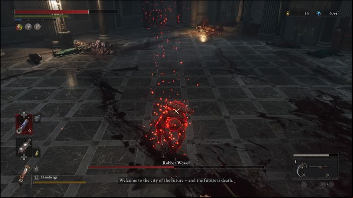 Most of her offensive moves are axe attacks in a straight line - Lies of P: How to defeat the Robber Weasel boss? - Sidebars - Lies of P Guide