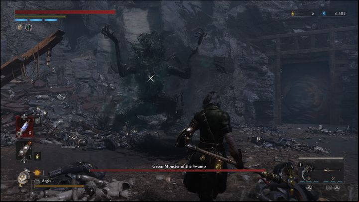 The second possible attack sees the boss burrow in the ground - Lies of P: How to defeat Green Monster of the Swamp/Puppet-Devouring Green Monster? - Main - Lies of P Guide