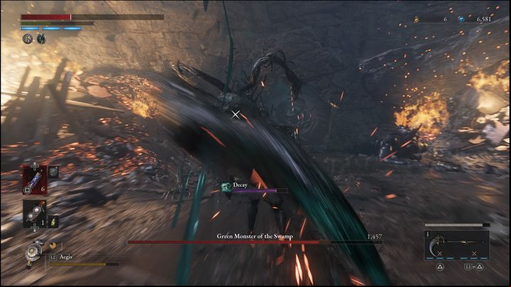 If the boss lowers to the ground and starts to retreat, he will attack 4 times with his tentacles - Lies of P: How to defeat Green Monster of the Swamp/Puppet-Devouring Green Monster? - Main - Lies of P Guide