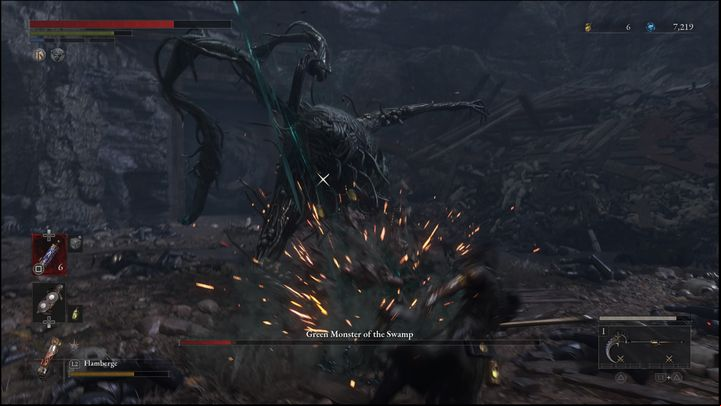 The Green Swamp Monster can also raise his right side and hand to perform a quick attack with its tentacle after a moment - Lies of P: How to defeat Green Monster of the Swamp/Puppet-Devouring Green Monster? - Main - Lies of P Guide