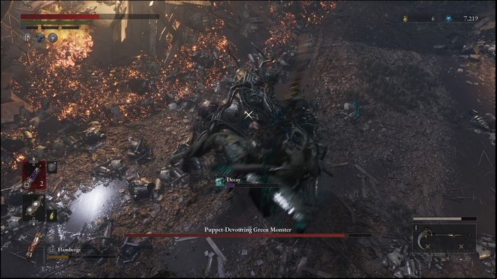 One of the most dangerous attacks here is a unique grab move of the boss - Lies of P: How to defeat Green Monster of the Swamp/Puppet-Devouring Green Monster? - Main - Lies of P Guide